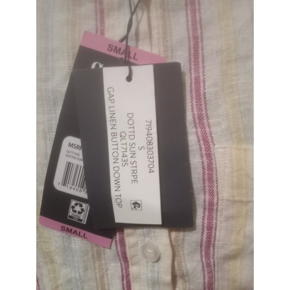 NWT Women’s Gap Button-Down Linen Blend Shirt- Pink Multicolor Size Small S - Picture 4 of 14